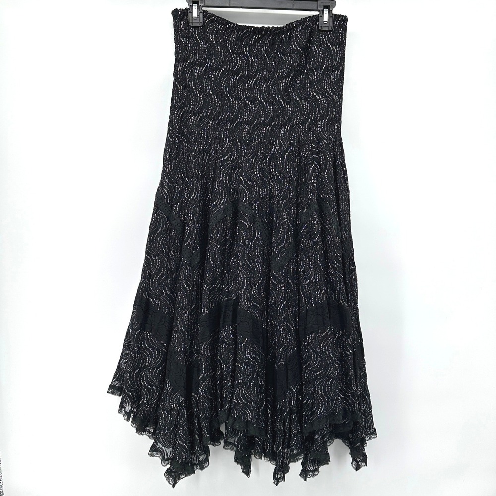 Mastro Moda Italy Womens Asymmetric Skirt XL Whimsygoth Boho Chic Lagenlook Lace
